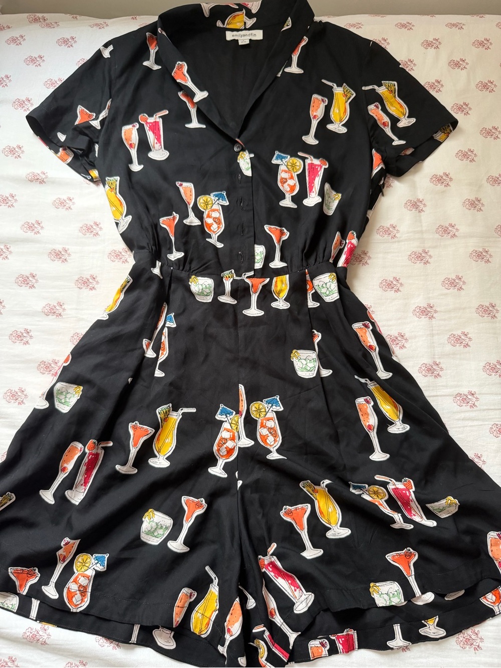 Emily and Fin Abigail Cocktail Print Romper Playsuit Black US 6 UK 10 Collar
